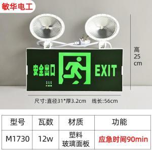 敏华电工 双头应急照明灯 M1730 12W 塑料玻璃面板 应急时间90min 直径31*厚3.2cm 线长56cm 高25cm