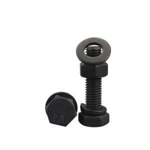 宁力 外六角螺栓 M16 长50mm 碳钢 8.8级 抛光发黑 全牙 含螺母1个 垫圈1个