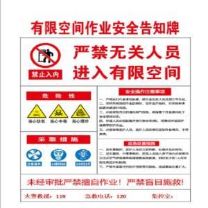 亨晟电力 安全标识牌 有限空间告知牌 400mm*500mm 1.0铝板切割烤漆丝印 背胶固定