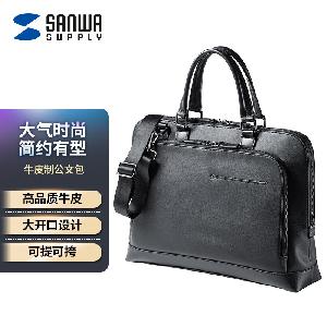 山业 商务真皮电脑包200-BAG159BK 13.3英寸表面  二层牛皮 表面发泡 锁扣接合部位 头层牛皮 黑色