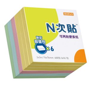 N次贴超值包报事贴 32026	 76*76mm 100页*6本 黄色 红色 蓝绿 混色
