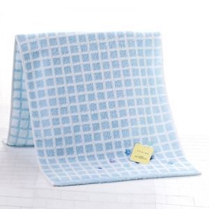 内野 无捻纱方格绣花面巾 9707F048-N 34cmx80cm/重量115g/条 蓝
