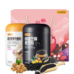 五谷磨房 早餐黑芝麻糊代餐核桃芝麻黑豆粉魔芋代餐粥送礼礼盒套装2罐装600g*2