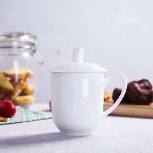 黛芷芙 纯白带盖陶瓷杯 DZF-9787 容量:300ML