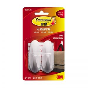 3M 高曼无痕挂钩 17001 中号 每卡含2个挂钩 4个中号胶条 承重1.36kg