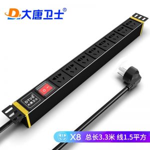 大唐卫士 PDU机柜插座 DS8011S 八位 总开关 10A 输出线缆：3米1.5平方线 黑色