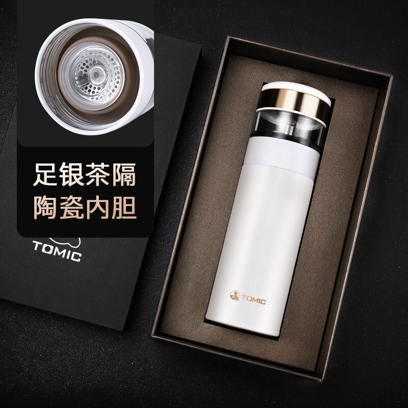 特美刻/TOMIC 保温杯 TW60051Y 370ML 陶瓷内胆+银茶隔+316不锈钢 白色
