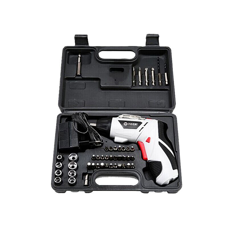 TEDE 电动螺丝批45件组套 YD-5679 额定电压：4.8V 电池容量：600毫安 空载转速：200R/MIN 电压频率：200V 50Hz 产品尺寸：15*16*4.5cm