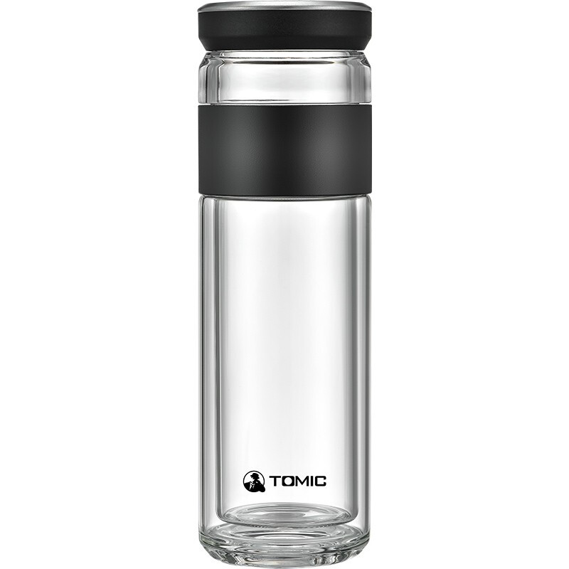 特美刻/TOMIC 茶水分离玻璃杯 TG80703 400ml 双层 无花色 黑色
