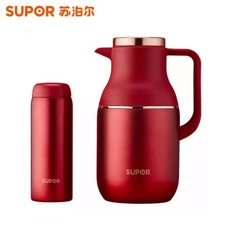 苏泊尔/SUPOR 真空保温杯壶套装 TK2058Q 壶(1.7L 304不锈钢) 杯(380ml 316L不锈钢) 浆果红