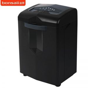 盆景/BONSAII 黑武士普通系列碎纸机 3P27B 入纸口220mm 碎纸15张(70g/m2A4) 碎纸尺寸4*35mm 保密等级4级 桶容积27L 380*320*580mm 黑色