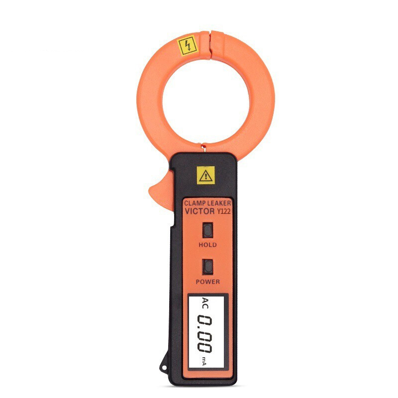 胜利仪器/VICTOR 钳形漏电流表VICTOR Y122自动量程 额定功率约5mw  测量方式：钳形CT积分方式 钳口张开：40mm 测量范围;0.00-300.0A黑橘黄
