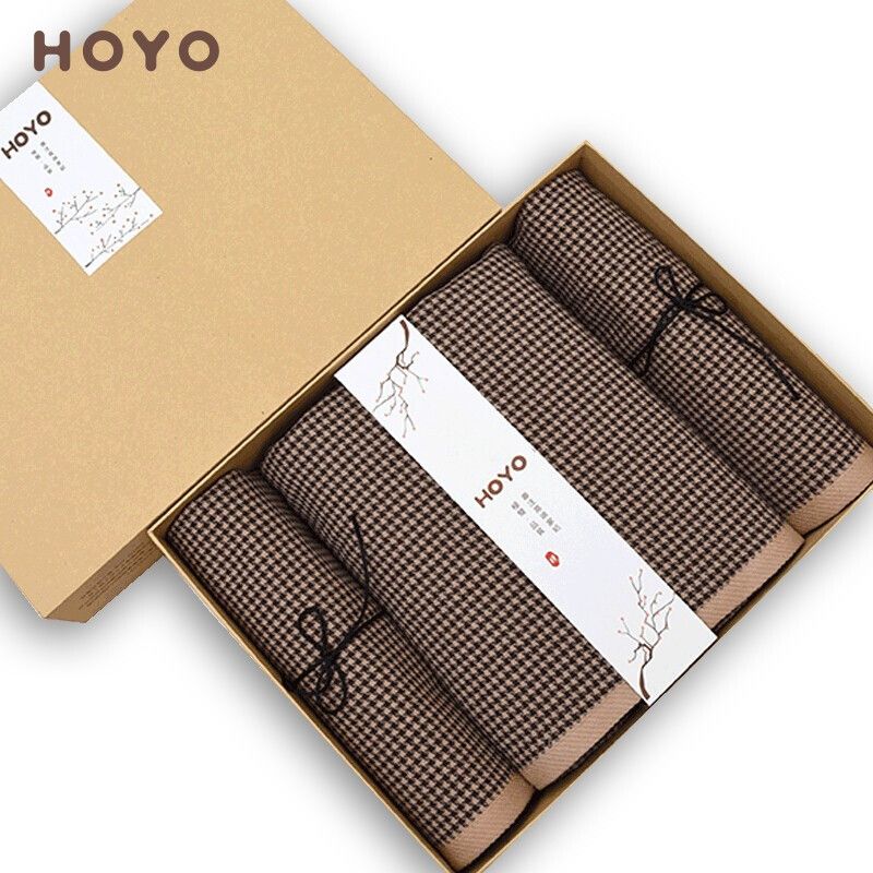 HOYO 千鸟格毛浴三件套 全棉 咖色
