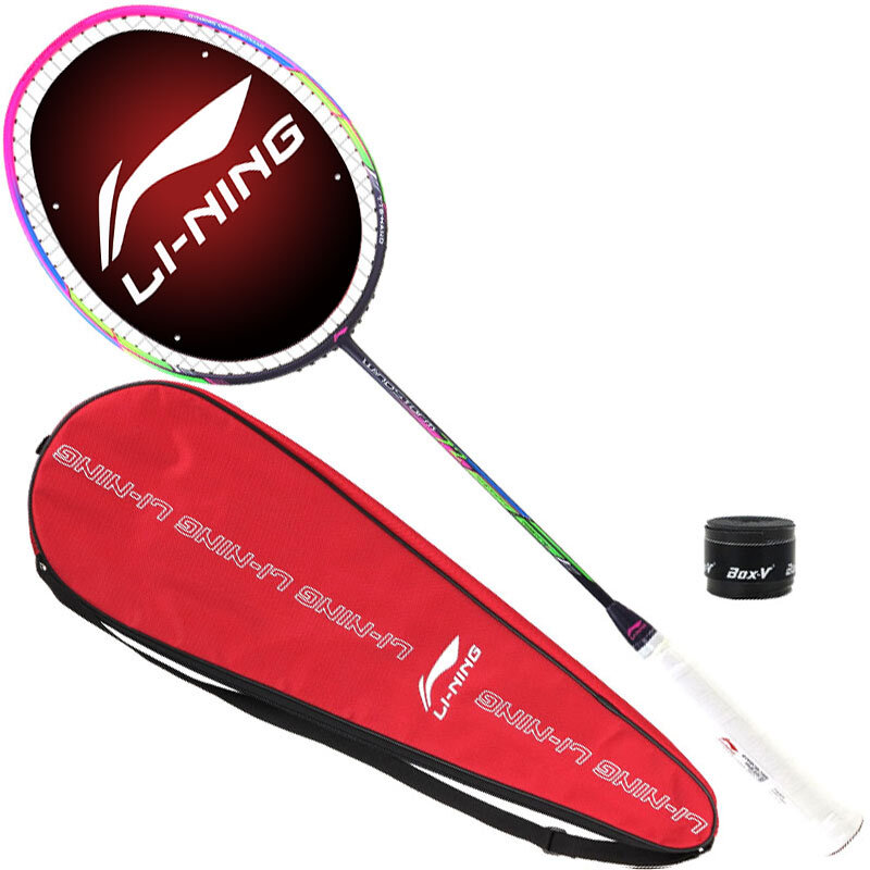 李宁 羽毛球拍 WS72 超轻6U 全碳素 风暴 WindStorm 单拍 (已穿线)穿线服务:李宁国际级穿线师 675*200*315mm 紫粉