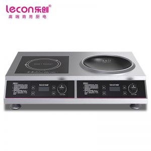 乐创/lecon 电磁炉 HT-35PA 双头 3500W 220V 一平一凹 旋钮式 11档 材质：黑晶钢化玻璃 700*480*155mm