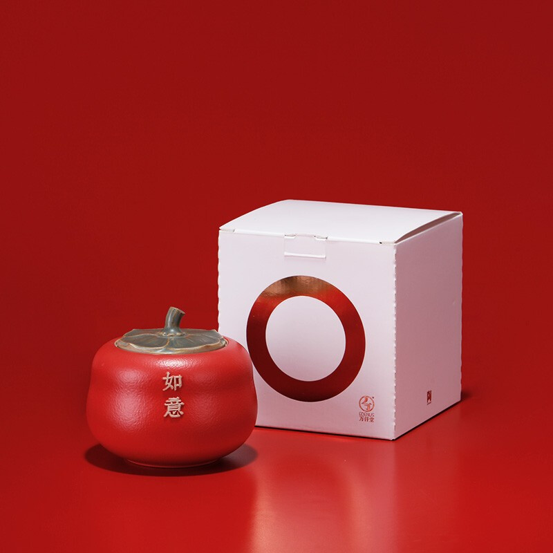 万仟堂 事事如意·茶叶罐 陶制 250ml 珠漆釉